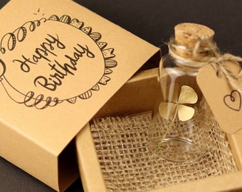 Regalo amuleto de la suerte real trébol de 4 hojas oro feliz cumpleaños