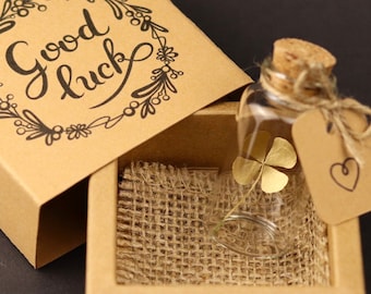 Gift lucky charm real 4 leaf clover gold good luck