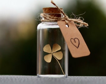 Gift lucky charm real 4 leaf clover gold good luck