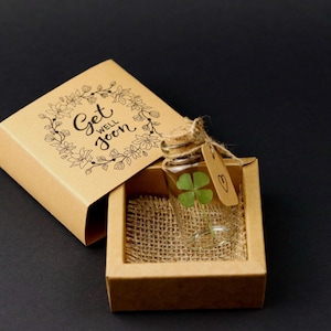 Geschenk Glücksbringer echtes 4 blättriges Kleeblatt Grün Get Well soon