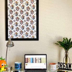 White Wood Frame 18x24 20x26 Disney Alice in Wonderland Linen Fabric Pin Board | Cork Board | Bulletin Board | Home & Office Decor |