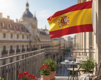 Spanish Flag: Red & Yellow Banner with National Coat of Arms