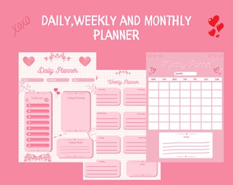 Daily Weekly and Monthly Planner / Digital Planner / Digital Daily Weekly and Monthly Planner / Printable Daily Weekly Monthly Planner