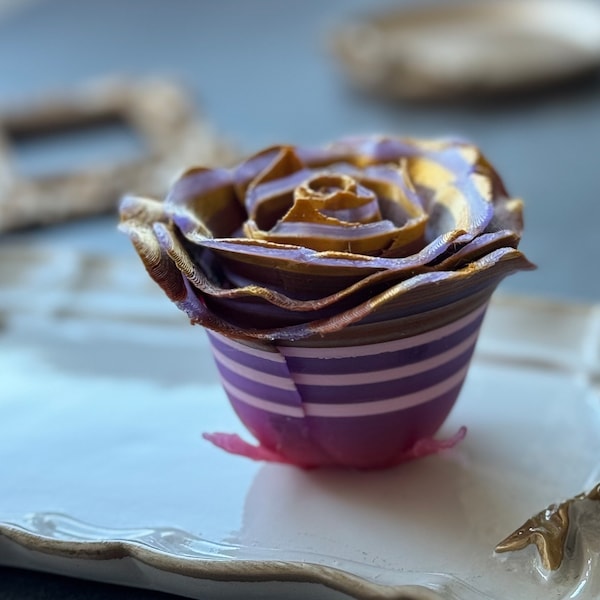 3D Printed rose/gold with purple layered colors/Unique flower gift for her/valentine's day gift/eternity forever rose/Ship from US