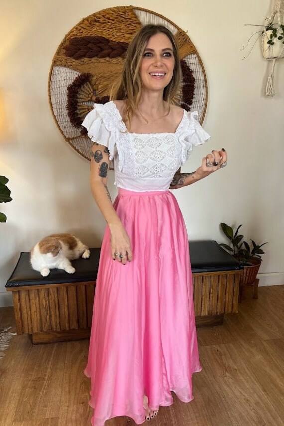 Vintage High Waist Flare Maxi Skirt - image 2