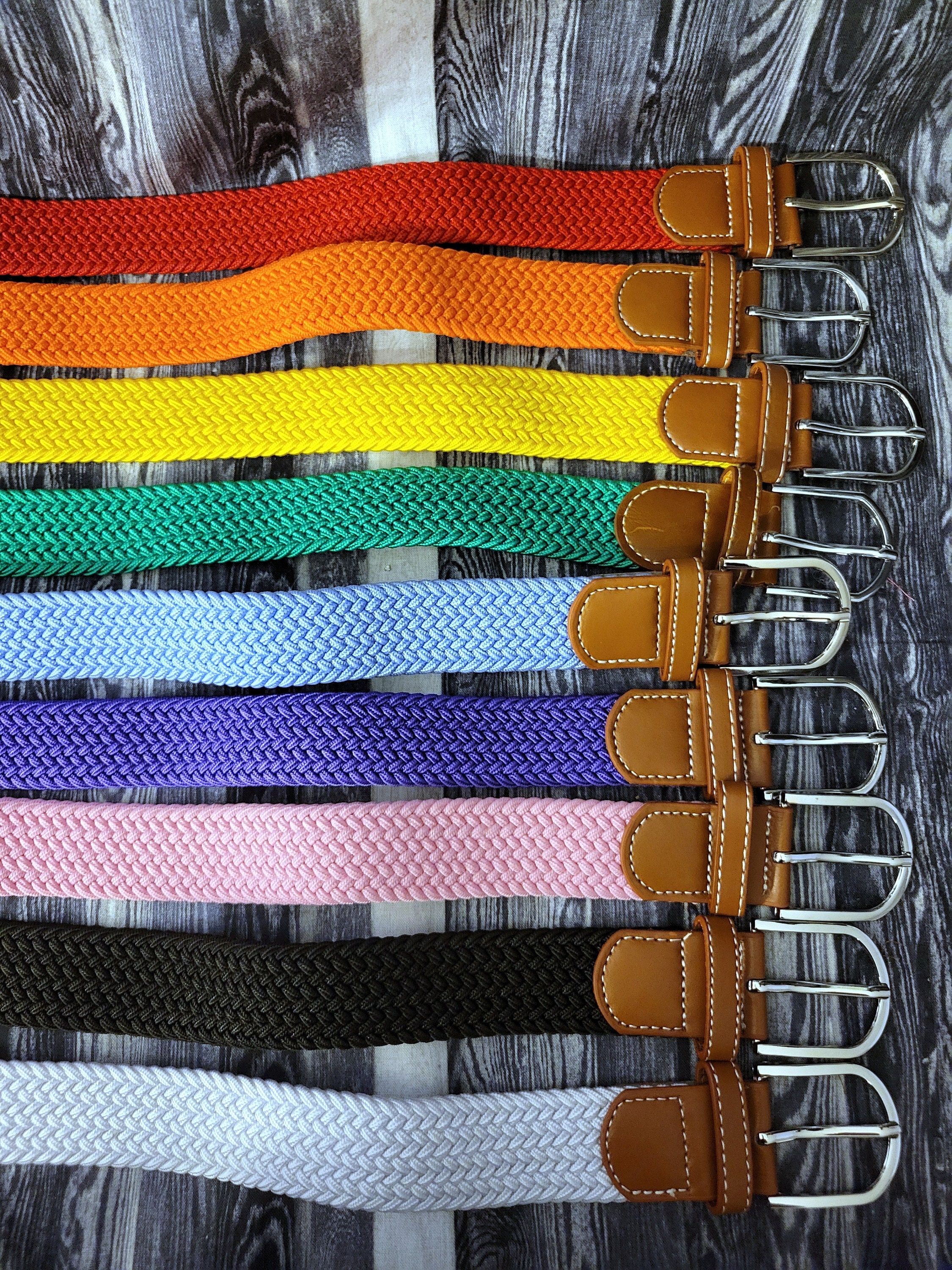 Prima Collezione Vintage Woven Fabric Wooden Rings Stretch Belt Multi-color Pink Fabric Vintage Belts for sale | eBay main image 3