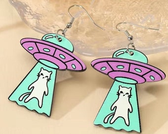 UFO cat abduction earrings