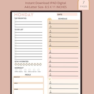 Daily Digital Planner Portrait for Goodnotes, Notability, Neutral Theme, To Do List, Checklist, Undated image 1