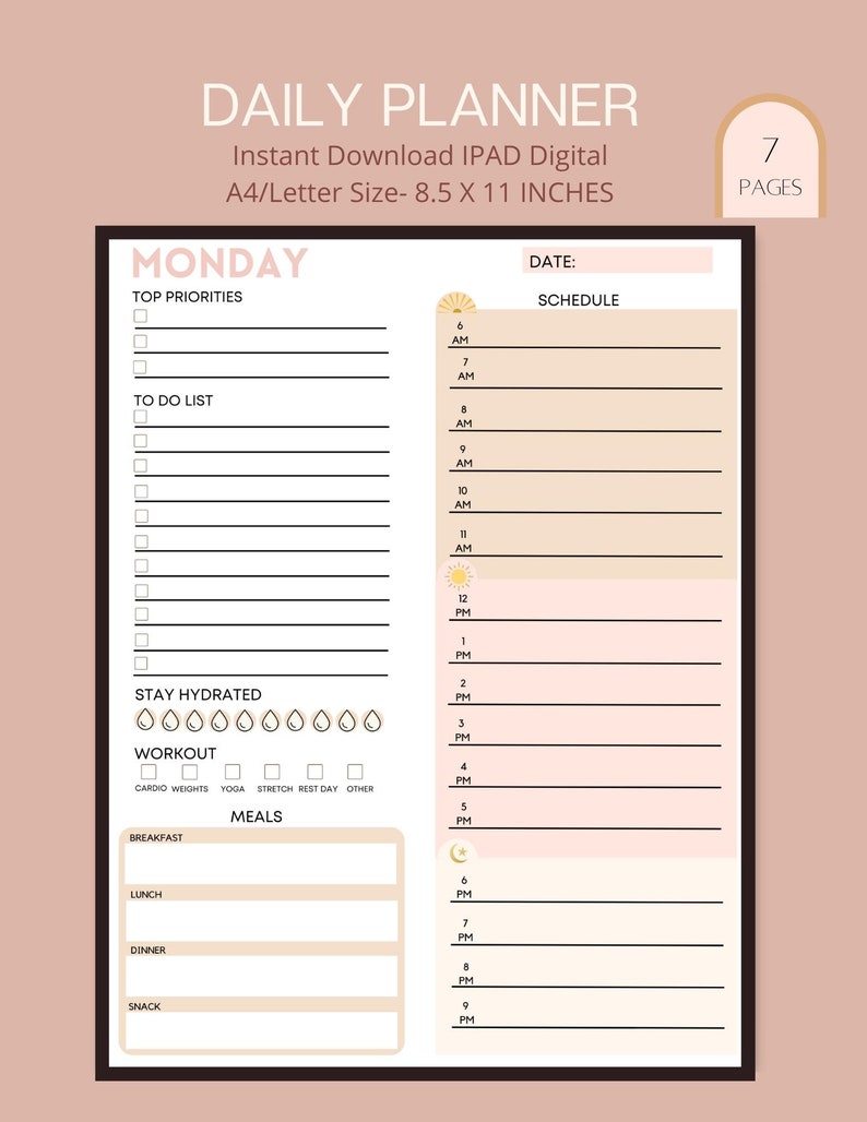 Daily Digital Planner Portrait for Goodnotes, Notability, Neutral Theme, To Do List, Checklist, Undated image 1