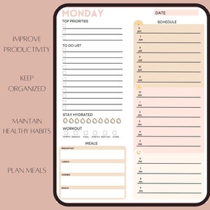 Daily Digital Planner Portrait for Goodnotes, Notability, Neutral Theme, To Do List, Checklist, Undated image 3