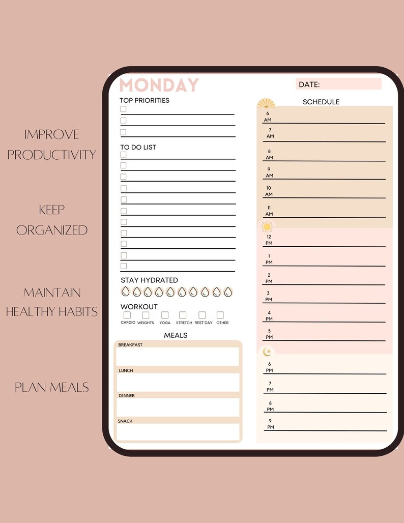 Daily Digital Planner Portrait for Goodnotes, Notability, Neutral Theme, To Do List, Checklist, Undated image 3