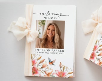 Funeral Program Birds, Editable Template, Celebrating the life of, Printable Obituary Order of Service, Pink Lily, For Mom, Grandma, Lilys