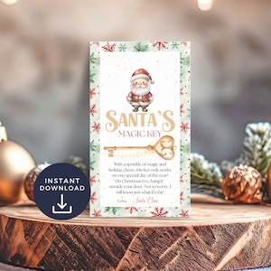 Chiave magica di Babbo Natale stampabile, download istantaneo, etichetta per porta della lettera di Babbo Natale della vigilia di Natale, nessuna istruzione per il camino, tradizione festiva, carino, SC1