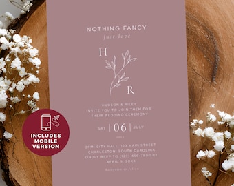 Civil Wedding Invite Template, Courthouse City Hall Minimalist, Modern Intimate Ceremony, Simple, Nothing Fancy Just Love, Editable, Canva