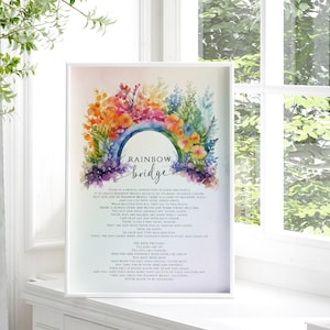 Téléchargement du poème du pont arc-en-ciel, panneau d&#39;hommage numérique imprimable, cadeau commémoratif pour la perte d&#39;un animal de compagnie, cadeau de sympathie réconfortant, chien, chat, aquarelle, paradis