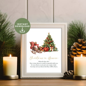 Afdrukbaar kerstgedicht in de hemel, wat doen ze, bewaar een stoelherinneringscitaat, digitale instant download, Memorial Card Keepsake Gift