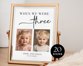 Cuando teníamos edad signo de número de mesa de boda con imagen, fotos de bebés de la infancia, plantilla personalizable editable, decoración moderna minimalista, MW1