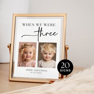 Cuando teníamos edad signo de número de mesa de boda con imagen, fotos de bebés de la infancia, plantilla personalizable editable, decoración moderna minimalista, MW1