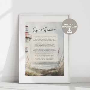 Funeral de Pesca, Letrero con Poema Imprimible, Recuerdo para Pescador, Papá, Hermano, Esposo, Faro de Acuarela, Regalo para el Duelo