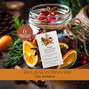 Etichetta stampabile potpourri di Natale, pentola bollente sul piano cottura, regalo di profumi natalizi, stampabile fatto in casa modificabile, regalo dell'ultimo minuto, spezie rimuginanti