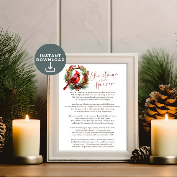 Printable Christmas In Heaven Poem, With Jesus This Year, Remembrance Quote, Digital Instant Download, Memorial Sign Keepsake Gift, Classic