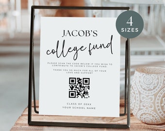 QR Code Sign For Graduation, College Fund Cash Gift Donations, High School Grad Party, Venmo, Pay Pal, Cash App, Tip the Grad, Minimalist