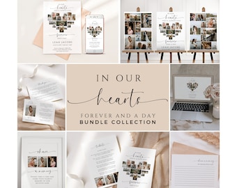 In Our Hearts Funeral Bundle, Funeral Program Bundle Set, Celebration of Life Package, In Loving Memory Suite, Memorial Stationery Set, FH01