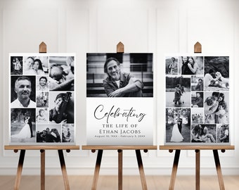 Celebration Of Life | Memorial Board | Collage Poster | Easel Display | Funeral Welcome Sign Bundle | Photo Memorial Sign | Memorial Poster