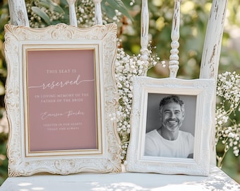 Reserved Seating Sign Wedding In Memory, Canva Template In Loving Memory, Father Bride in Heaven Chair Decoration, Editable Printable, Pink