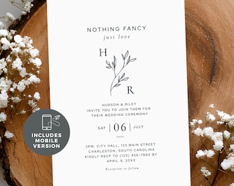 Civil Wedding Invite Template, Courthouse City Hall Minimalist, Modern Intimate Ceremony, Simple, Nothing Fancy Just Love, Editable, Canva