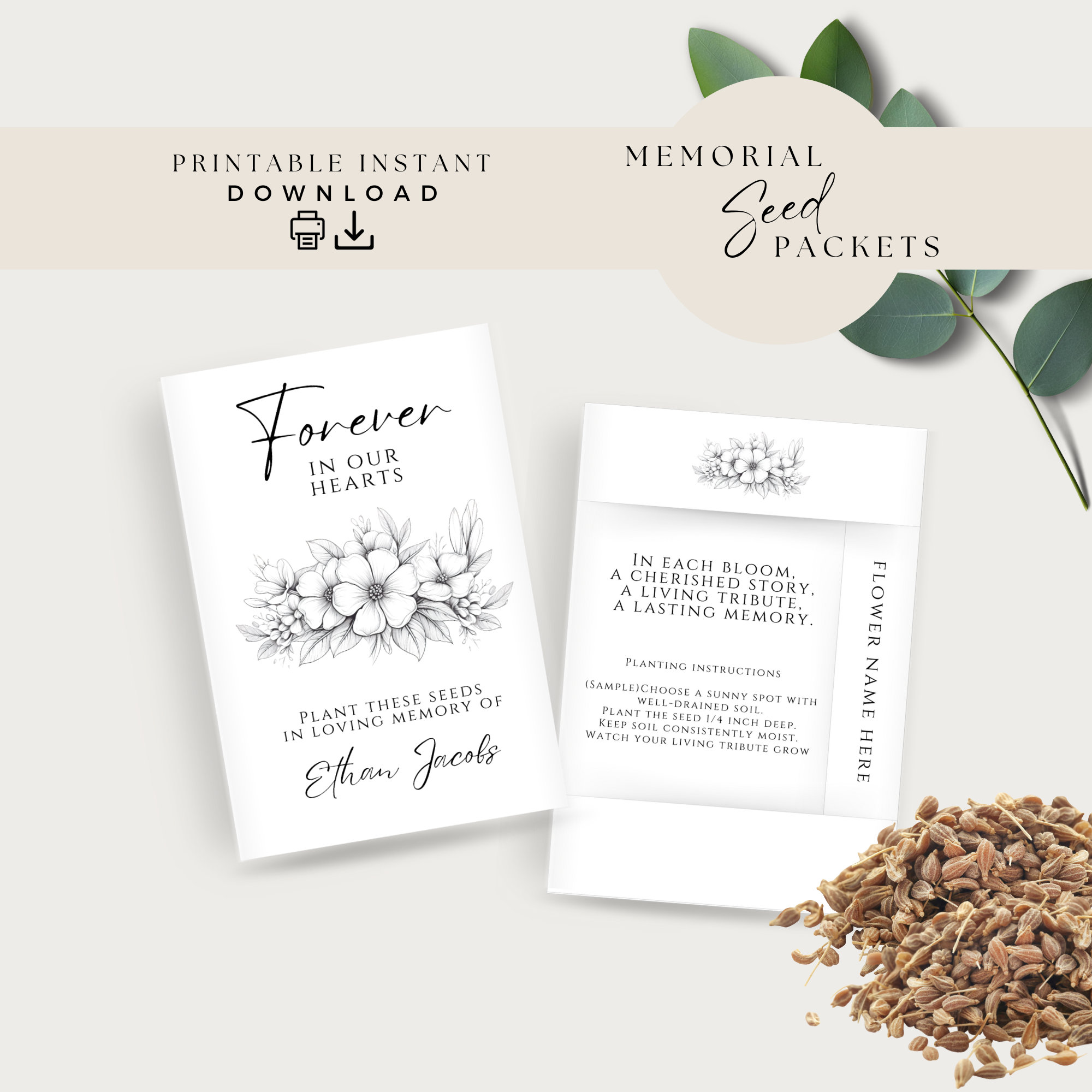 Funeral Seed Packets Custom, Printable Funeral Flower Favor Keepsake ...