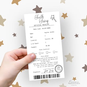 Reçu modifiable de la fée des dents | Lettre de fée des dents modifiable | Lettre réaliste de fée des dents | Première dent perdue | Certificat imprimable | TF01