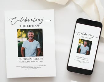 Celebration of Life Invitation For Man, Funeral Announcement Digital, Printable Memorial Invite Flyer, Editable, Obituary Template, FM1