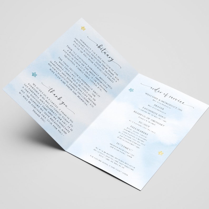 Funeral Program Template for Baby Boy, Editable Program, Celebrating the Life, Printable ...