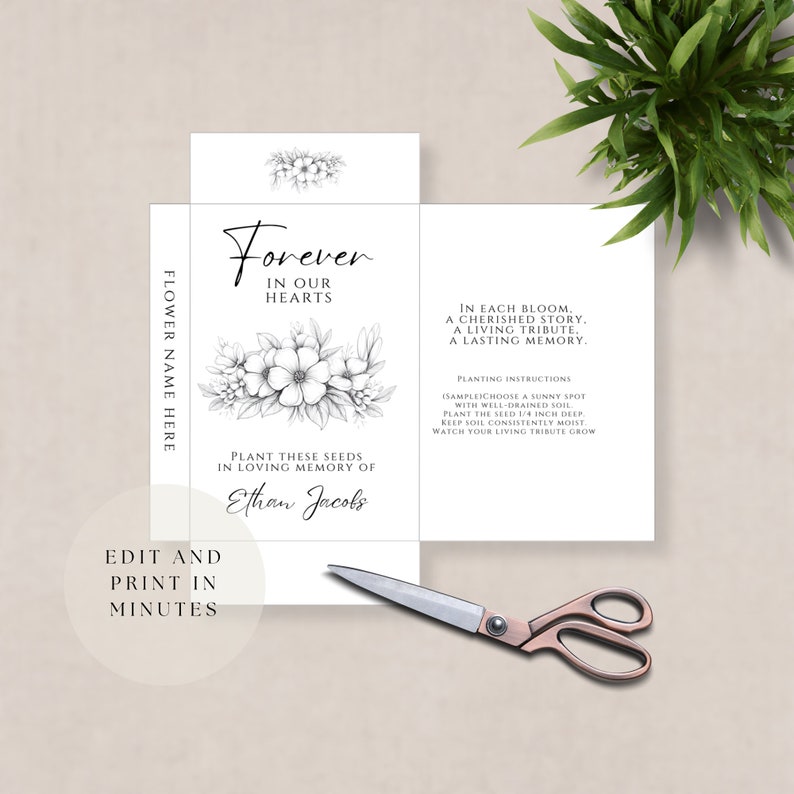 Funeral Seed Packets Custom, Printable Funeral Flower Favor Keepsake Editable Template, Memorial ...