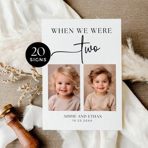 Cuando teníamos edad signo de número de mesa de boda con imagen, fotos de bebés de la infancia, plantilla personalizable editable, decoración moderna minimalista, MW1