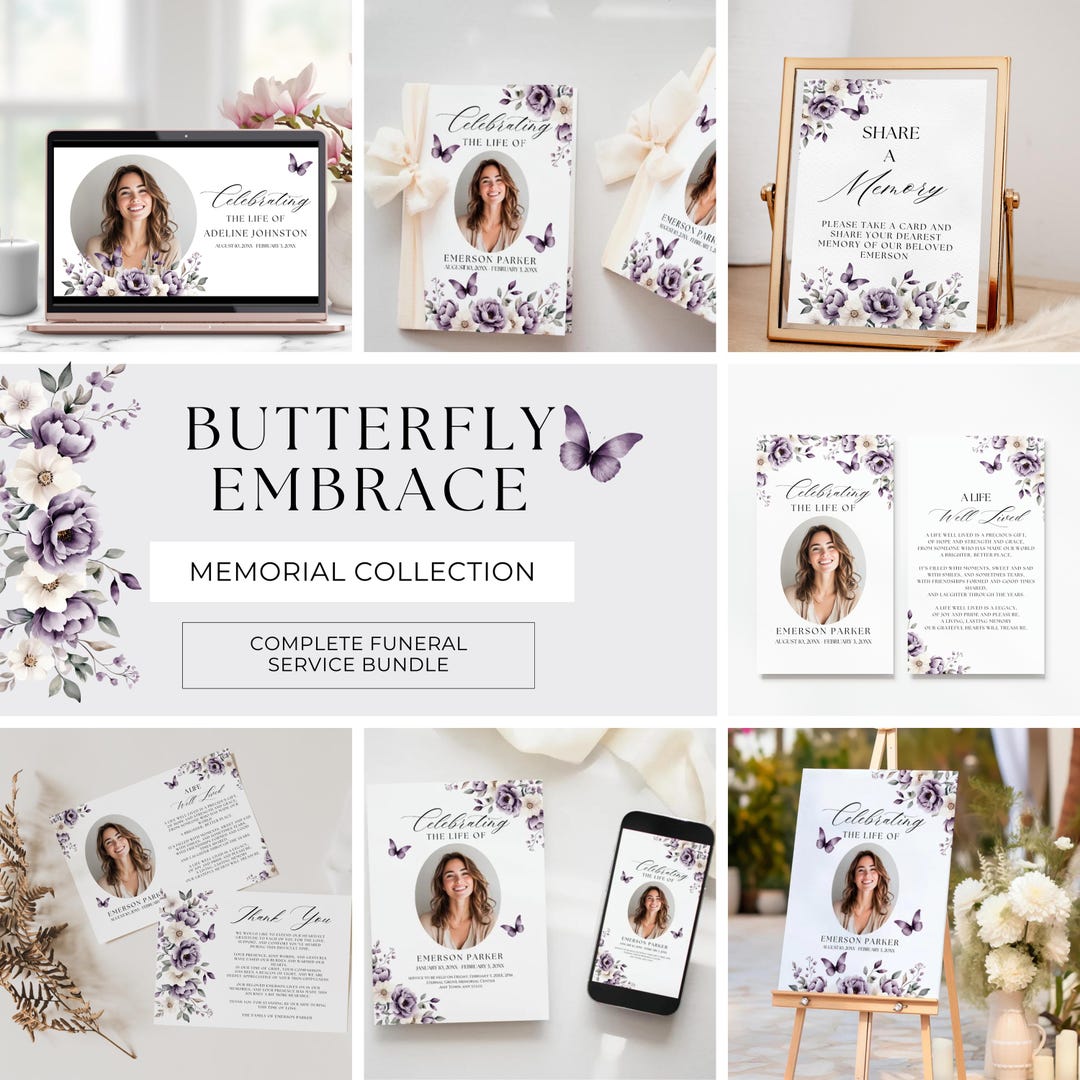 Funeral Bundle Flowers, Editable Celebration of Life Templates ...