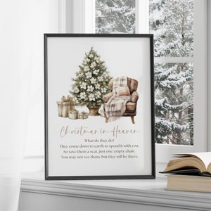 Afdrukbaar Christmas In Heaven-gedicht, wat doen ze, Save a Chair herdenkingscitaat, digitale Instant Download, Memorial Card aandenken cadeau