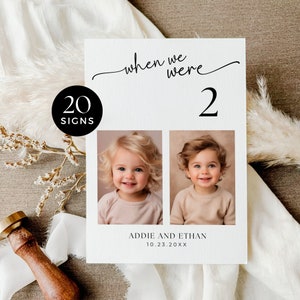 Plaque d'immatriculation de table de mariage avec image, photos de bébés d'enfance, modèle personnalisable modifiable, décoration moderne minimaliste, MW2