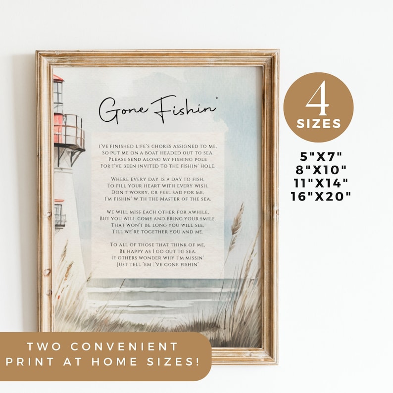 Gone Fishing Funeral, Printable Poem Sign, Memorial Keepsake for