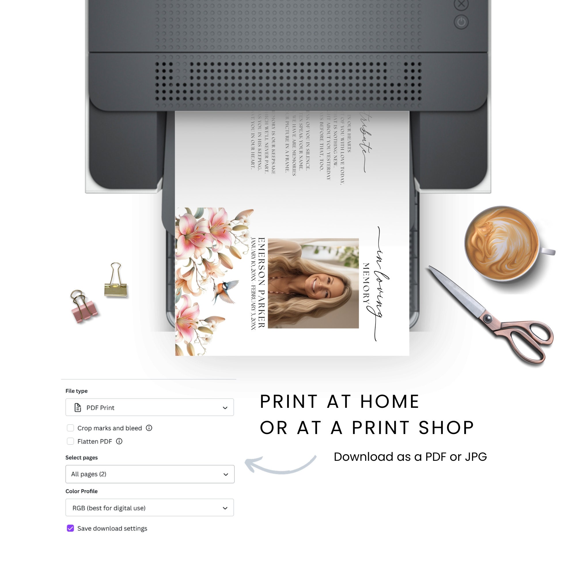 Funeral Program Birds, Editable Template, Celebrating the Life Of ...