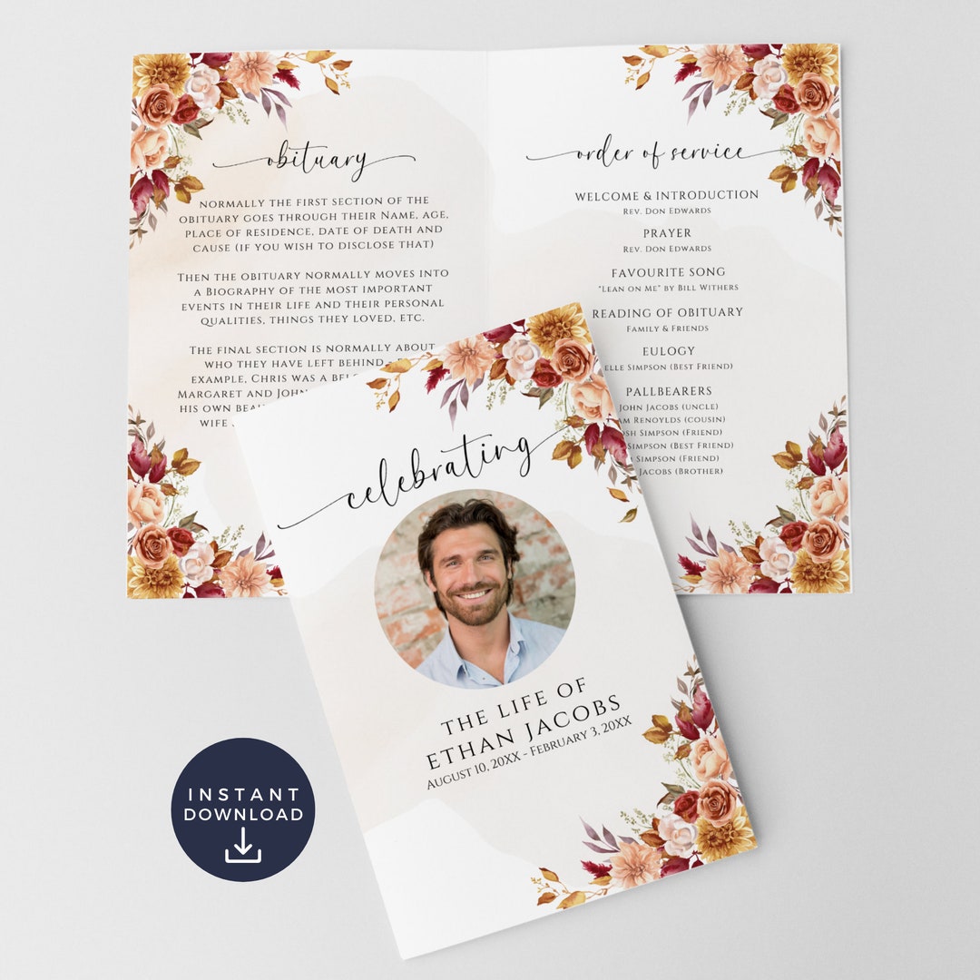 Funeral Program Template Fall, Autumn Edit Download Memorial Service ...