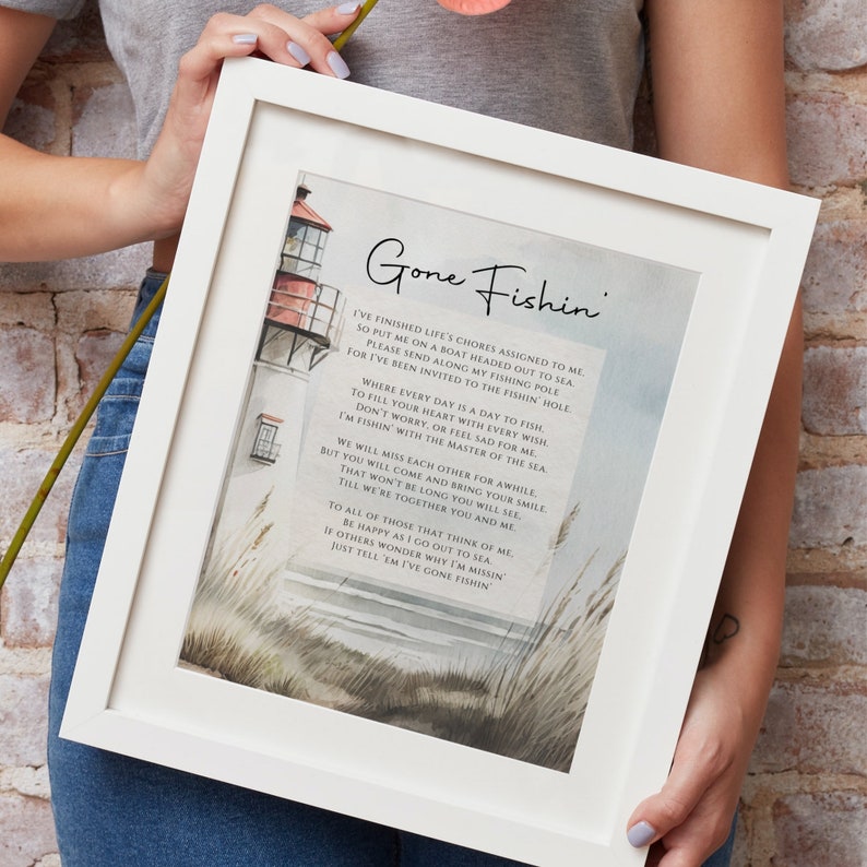 Gone Fishing Funeral, Printable Poem Sign, Memorial Keepsake for