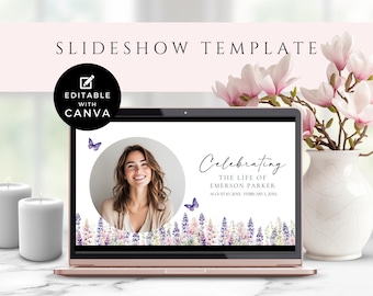 Funeral Slideshow Template For Women, Celebrating The Life of Presentation Photo and Video, Memorial Service Tribute, Purple, Butterfly, PB2