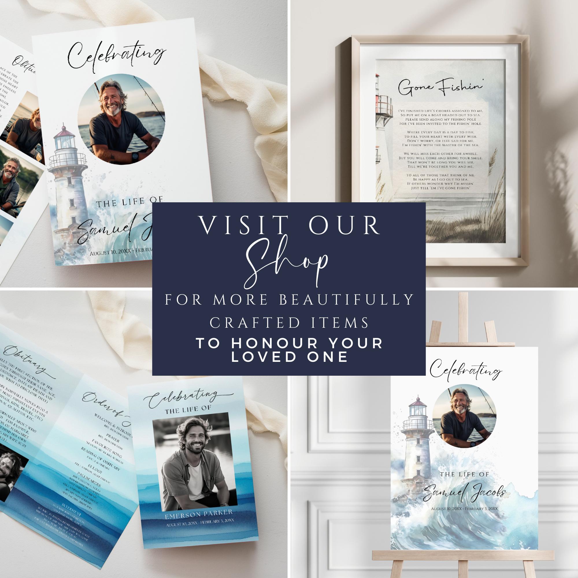 Digital Funeral Invitation Ocean, Printable Announcement, Memorial ...