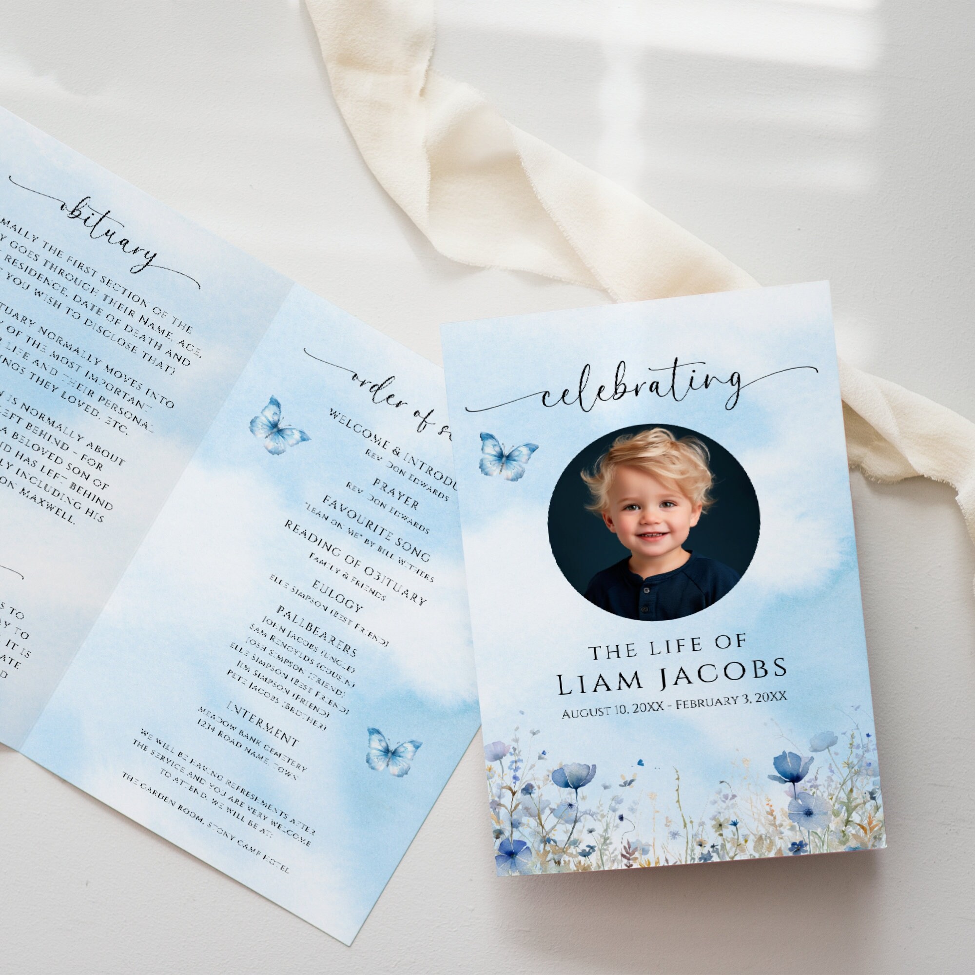 Baby Child Funeral Template Program Editable Celebrating The Life Of 
