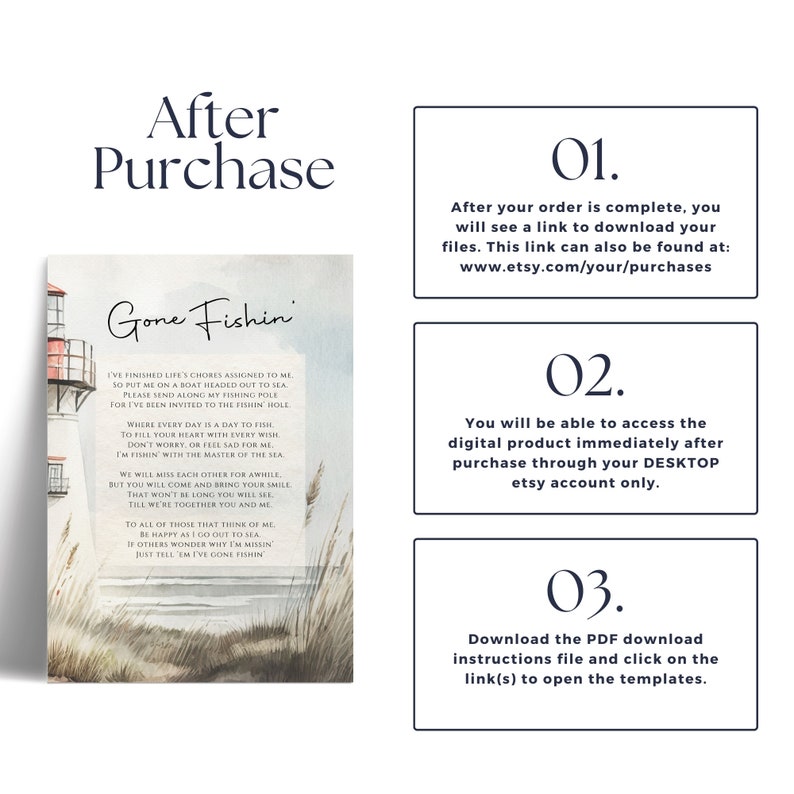 Gone Fishing Funeral, Printable Poem Sign, Memorial Keepsake for