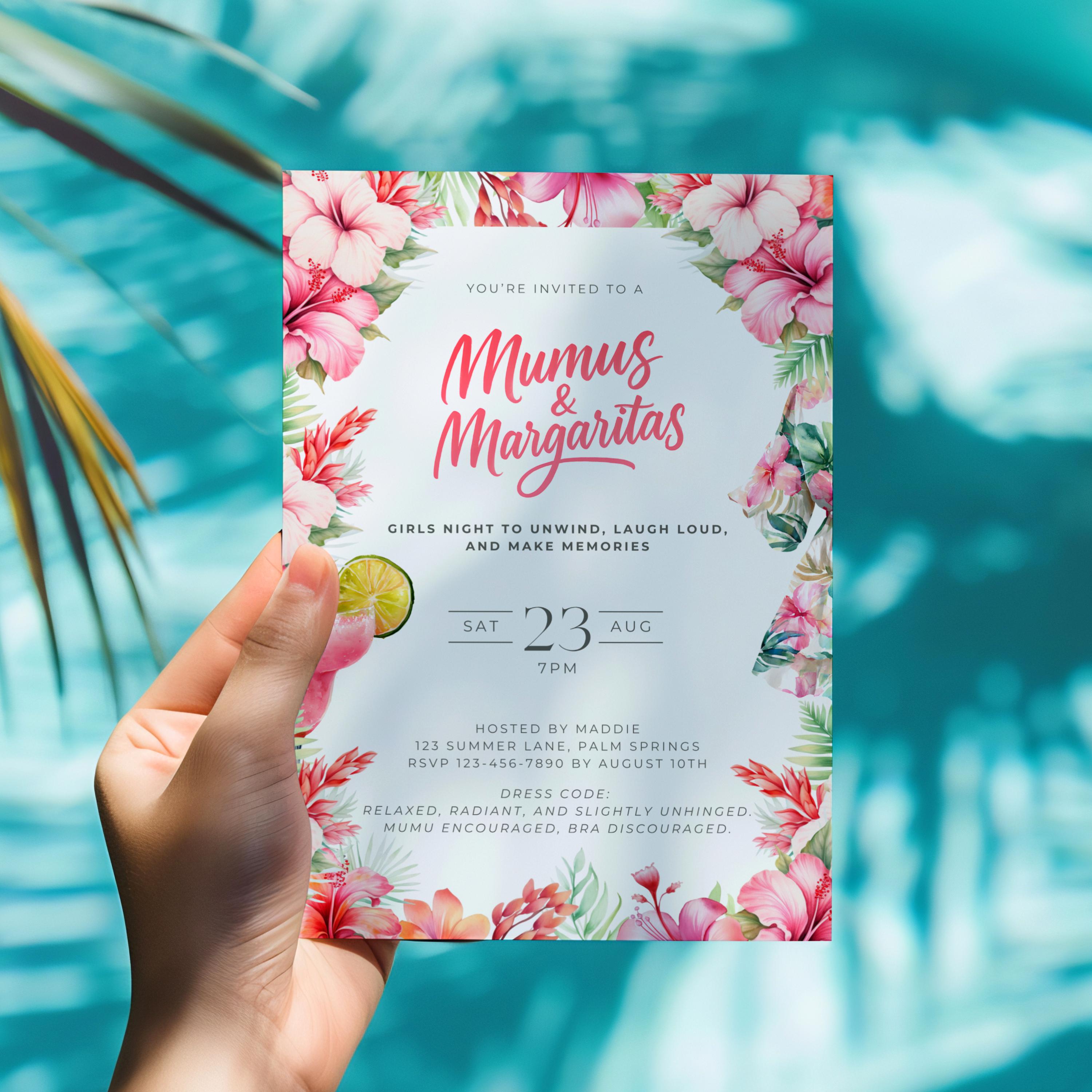 Mumu Party Invitation, Editable Digital Template, Muumuu Margarita Girls Night Invite, Printable Canva, Bachelorette Idea, Tropical, Pink