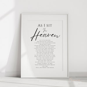 Mientras me siento en el cielo, arte de pared de poema cristiano, impresión en memoria amorosa, impresión digital, cartel de bienvenida al funeral, decoración funeraria mínima, FM001
