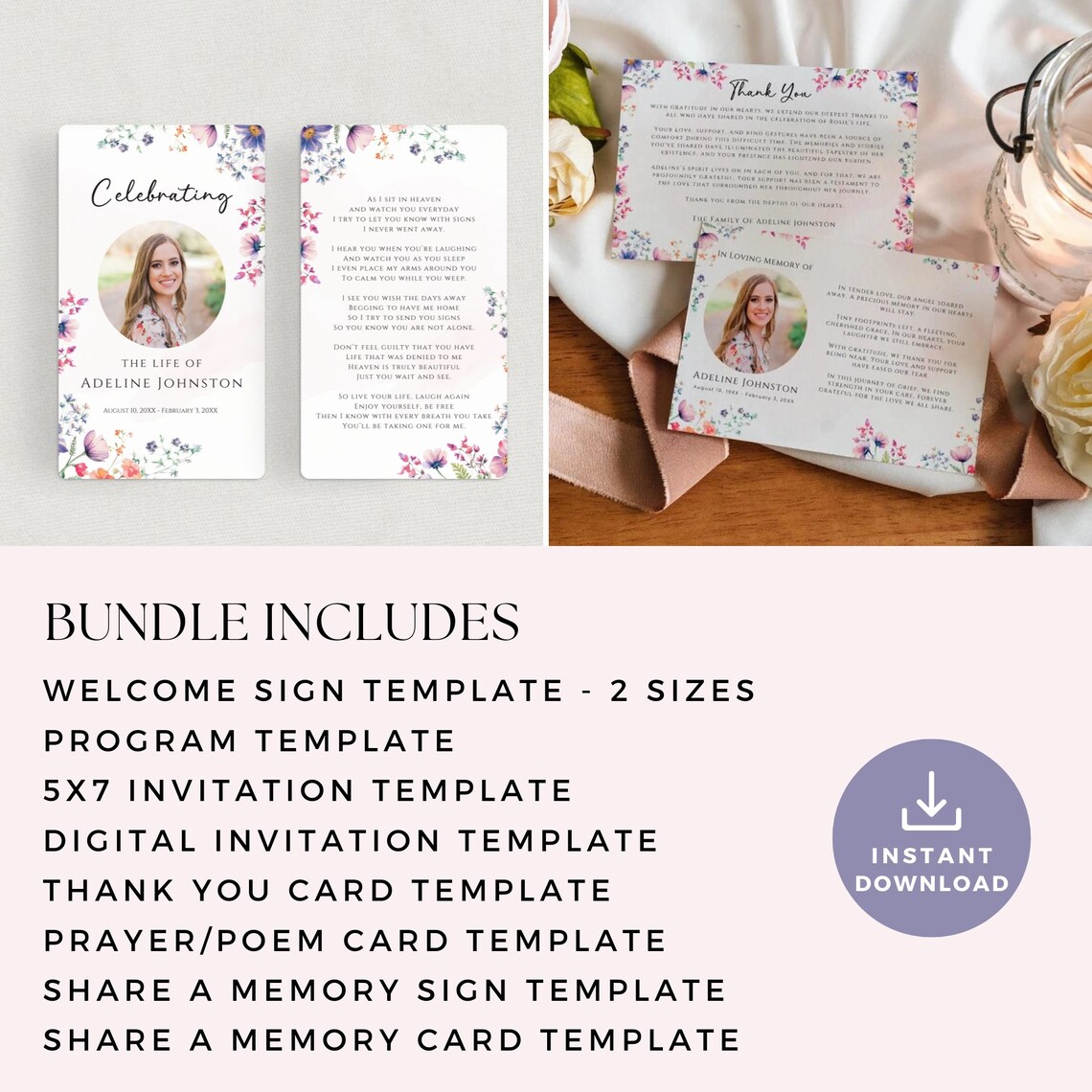 Funeral Bundle Flowers, Editable Celebration of Life Templates ...